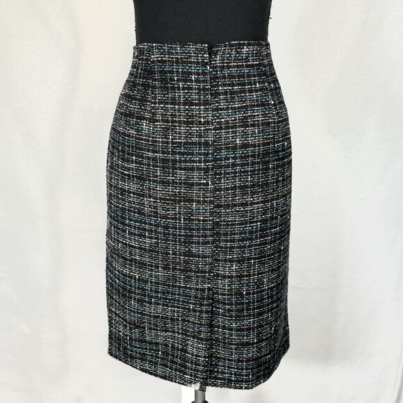 Ann Taylor Wool Blend Straight Skirt Black Blue Tweed Lined Mini Skirt - Picture 4 of 11